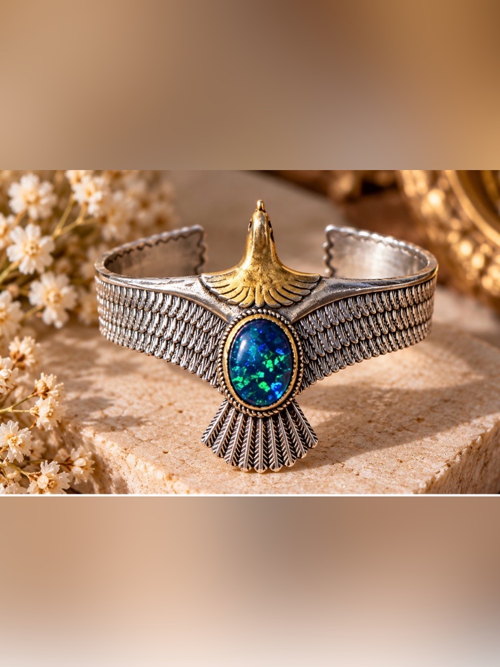 Blue Opal Eagle Cuff Bracelet - Women Jewelry